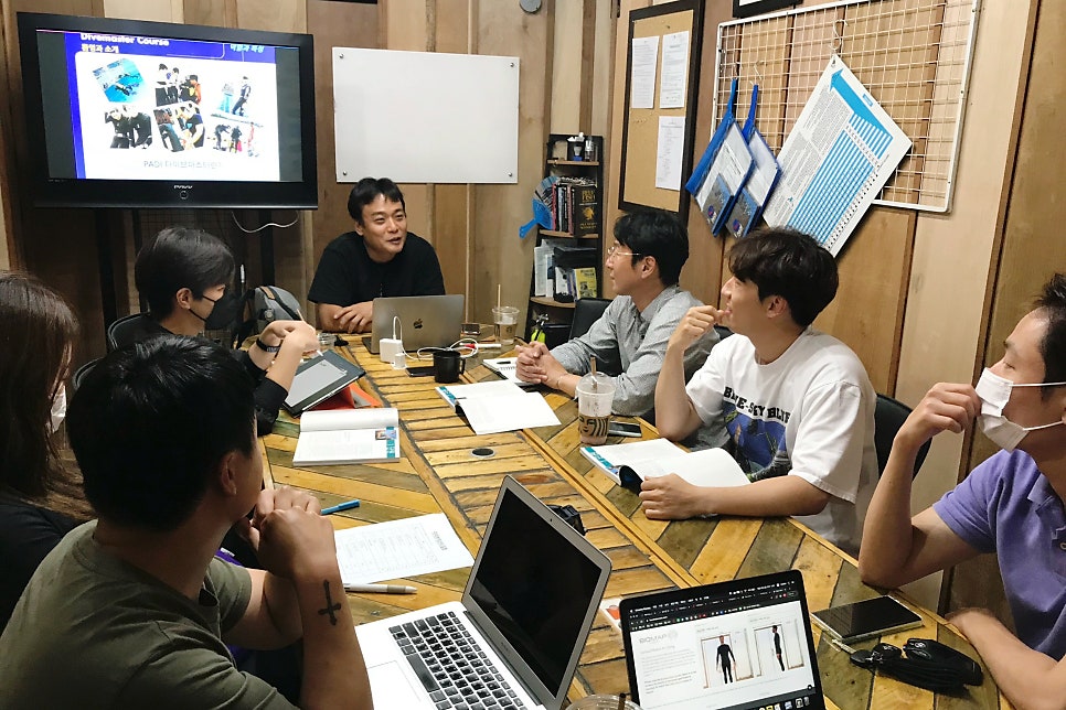 Scuba instructor candidates in a classroom workshop at NB Divers PADI CDC Seoul