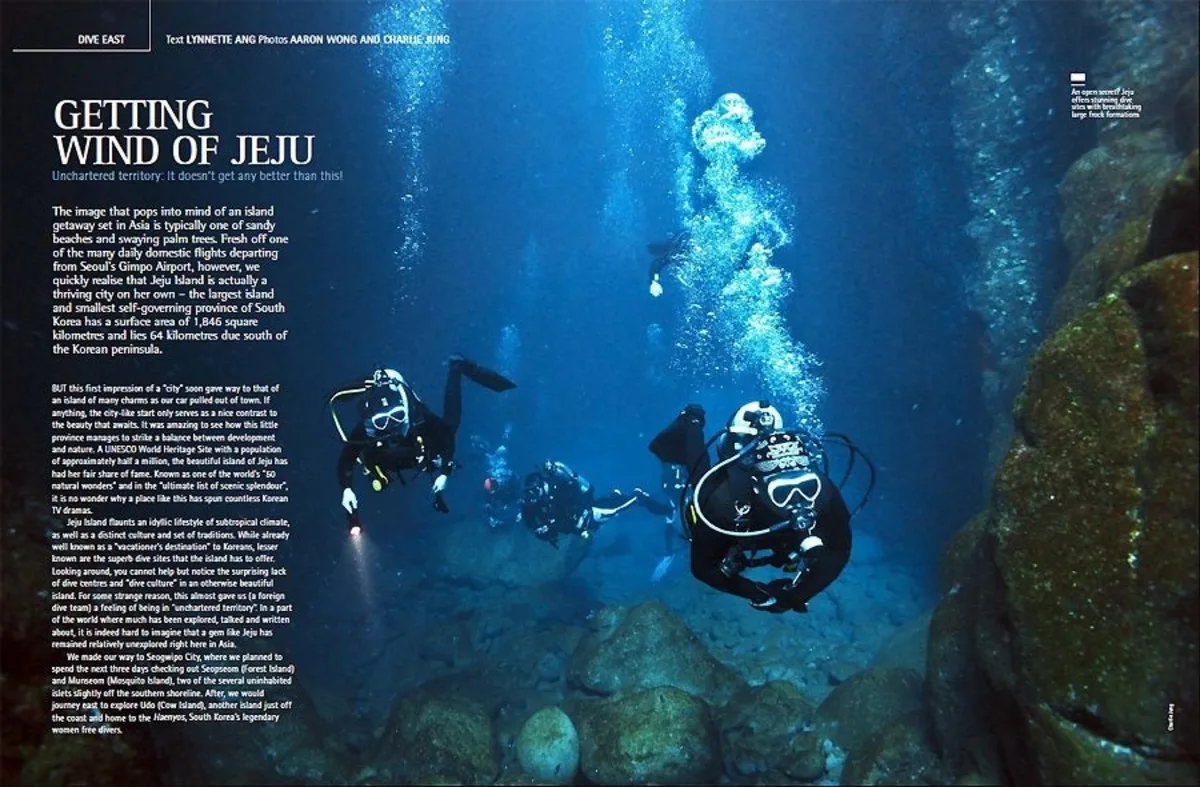 Magazine feature on Charlie Jung's underwater photography from Jeju, published alongside his National Geographic work